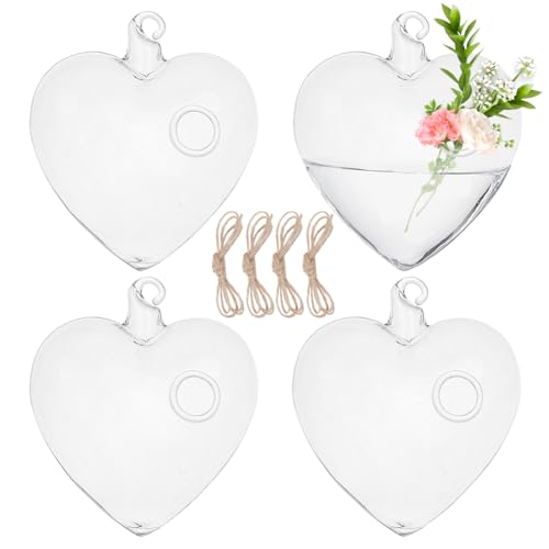 4pcs Glass Hanging Planter Air Fern Holder Hanging Hydroponic Vases with Jute Rope Terrarium Plants Hanger Vase Succulent Planter Terrariums for Moss Air Plants Christmas Decor (Heart) - color: Heart