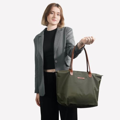 Waterproof Nylon Tote bag for Women Lightweight Designer Handbag with Zipper Stylish and Durable Purse - color: Dark Green, size: Medium