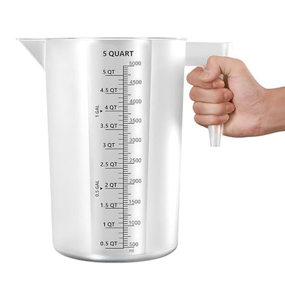 Large 5000 ml Measuring Cup, 1 Gallon Measuring Pitcher with Quart, Gallon & mL Markings, Heavy-Duty Measuring Container for Engine Oil, Chemicals, Mixing & Fluid Transfer - size: 1 Gal (5 QT / 5000 mL）