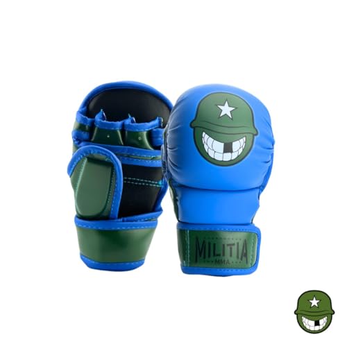 Milita MMA - 7oz MMA Sparring and Training Gloves, Open Palm, Men & Women & Children, Kickboxing, Boxing Mauy Thai, Hybrid MMA Grappling, Padded Fingerless Gloves - color: Blue & Green, size: Large