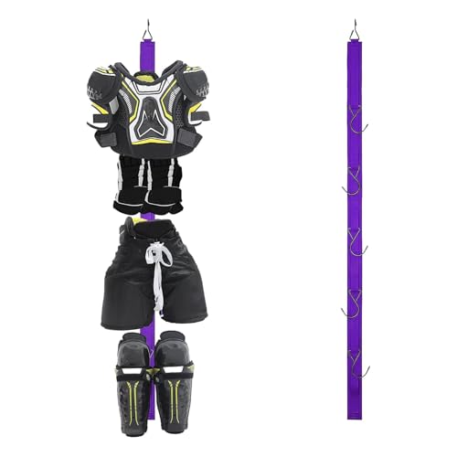 Hockey Hanger Portable Hanging Dryig Rack Hockey Gifts for Home and Outdoor Using in Ice Hockey Skating Football Camping Fishing 5 Hooks (Purple) - color: Purple