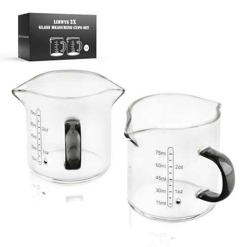 LIBWYS 2x75ml(2.5oz) Glass Measuring Cup, Espresso Cups V-Shaped Mouth with Handle, Heat-resistant Borosilicate Glass Liquid Measuring Cup - size: 2x2.5oz