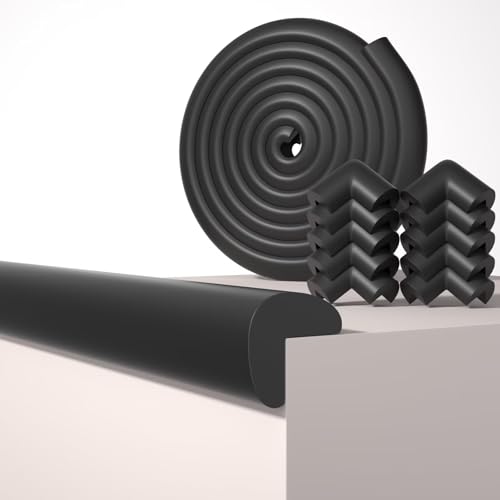 Baby Proof Edge Corner Protector, 16.4FT 0.47''Th L-Shape Furniture Corner & Edge Safety Bumpers with 10 Corners, Pre-Taped, Soft NBR Rubber Foam Desk Edge Cushion Wall Corner Protector (Black) - color: Black, size: 0.47''Th (16.4ft)