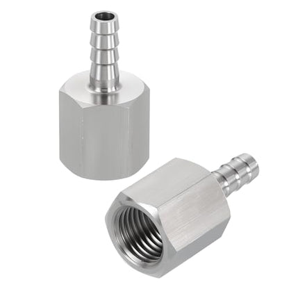 2 Pack Stainless Steel Hose Barb to NPT Male Adapter, 1/4" Barb x 1/4" NPT Female for Industrial, Automotive, Fluid Transfer, Home Gardening - size: 1/4" Barb To 1/4" NPT Female
