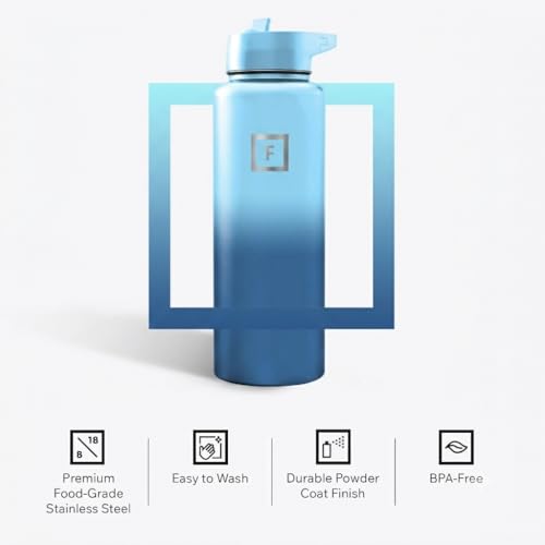 IRON °FLASK 40 oz Wide Mouth Water Bottle with Straw - color: Blue Waves, style: Straw - 40 Oz (1 Lid)