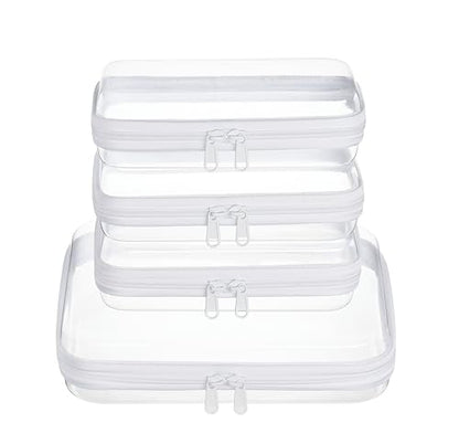 4 pcs Clear Zipper Pouches,Hard Shell Zipper Case - color: White, size: M+3S