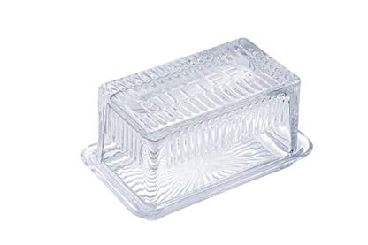 Tablecraft Double Dish, Clear Glass, Embossed Butter, 6.5 x 4 x 3.5