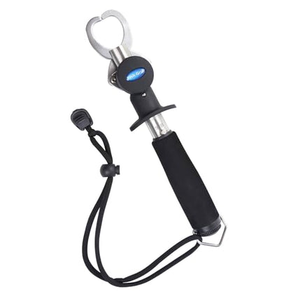 Fish Gripper with Scale – 33 lb Stainless Steel Fish Lip Gripper, EVA No-Slip Handle, Quick-Release Fish Lip Clamp, Adjustable Wrist Lanyard for Kayak, Boat & Bank Fishing