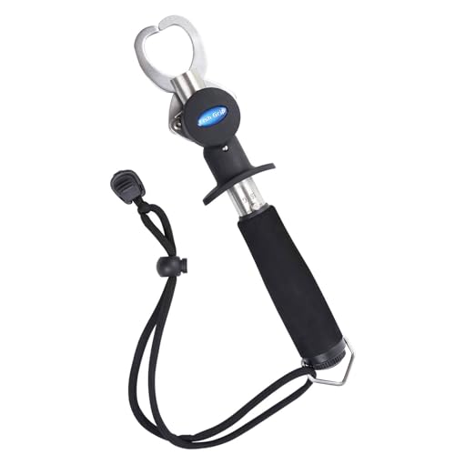 Fish Gripper with Scale – 33 lb Stainless Steel Fish Lip Gripper, EVA No-Slip Handle, Quick-Release Fish Lip Clamp, Adjustable Wrist Lanyard for Kayak, Boat & Bank Fishing