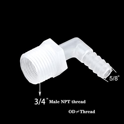 Hose Barb Fitting Elbow 5/8" Hose Barb x 3/4 Male NPT Barbed Adapter for Fuel Gas Liquid Air (Pack of 5) - size: 5/8" Hose Barb x 3/4 Male