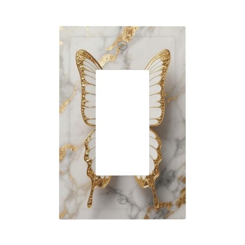 Decorative Outlet Covers Grey Marble White Gold Butterfly 1 Gang Rocker Light Switch Cover Plate Single Wall Plates for Electrical Outlets Switch Plate Covers Faceplate for Bedroom Decor - color: Butterfly Marble, size: 1-Gang Rocker/5 x 3 IN