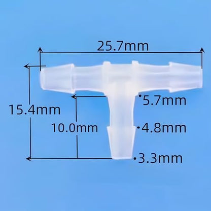 3 Way Tee Connector Equal Barbed T-Fitting 3 Way Hose Barb Adapter for Laboratory Biochemical Analytical Instruments Food Machinery Aquarium Equipment 100pc/pk (3.2mm 1/8'' Cir)
