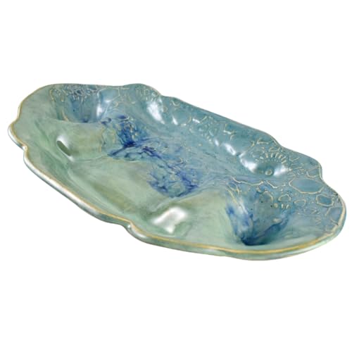 American Made Stoneware 13" Shrimp Serving Plate Tray, Ocean Lace Pottery Collection