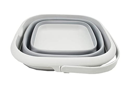 SAMMART Collapsible Plastic Bucket - Foldable Tub - Portable Fishing Water Pail - Space Saving Outdoor Waterpot (Grey, 8.5L Square)