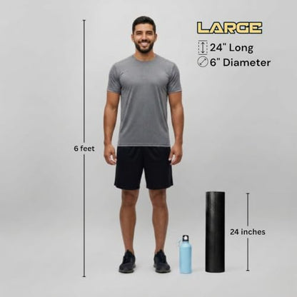 Foam Roller for Muscle Massage, Stiff Back Pain Relief, Physical Therapy, Deep Tissue, Exercise Equipment for Home Gym, Stress, Yoga, Pilates for the Fit Citizen (Black, Large 24 x 6 Inches) - size: Large 24 x 6 Inch