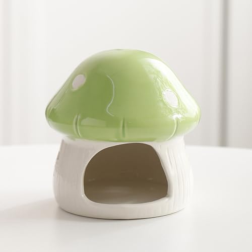 Cute Aquarium Mushroom House Betta Fish Tank Accessory Decor Mini Ceramic Fish Hideout Shrimp Cave Ornament (Green) - color: Green