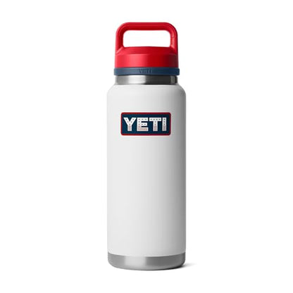YETI Rambler 36 oz Bottle, Vacuum Insulated, Leakproof, Stainless Steel with Chug Cap - color: White/Rescue Red/Navy/Badge