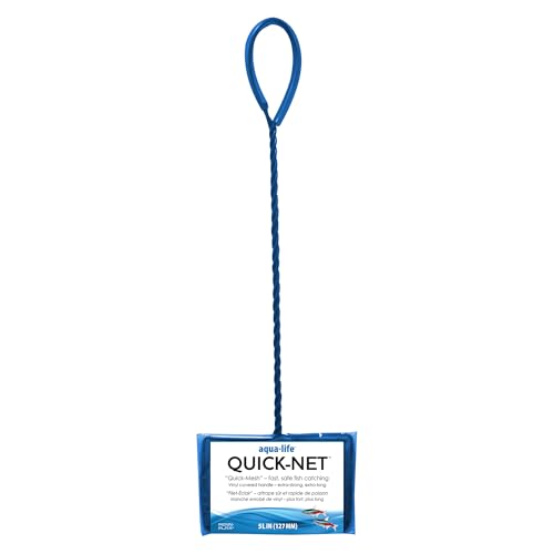 Penn-Plax Quick-Net Aquarium Fish Net - Fine Mesh, Vinyl-Covered Braided Handle - Small Aquarium Cleaning Tool for Gentle Fish Handling - Use in Freshwater & Saltwater Tanks - color: Blue, size: 5" Net - 10" Handle