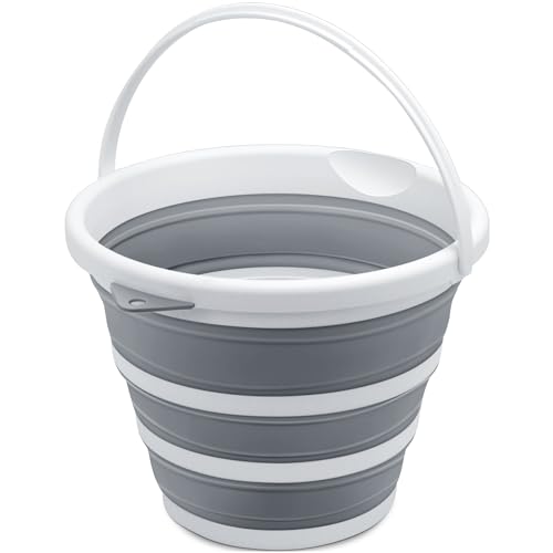 Goderewlid Collapsible Bucket 2.6 Gal/10L, Space-Saving, Portable Foldable Water Pail for Versatile Use, Home, Outdoors, Car Wash, Camping, Fishing - Grey, Single Pack - color: Gray, size: 10L