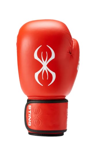 STING USA Boxing Approved Competition Leather Boxing Gloves | Hi Flow Core Padding, 50/50 Weight Distribution, 3-Inch Wrist Strap, Tested to 10,000 Strikes - color: Red, size: 10 Oz