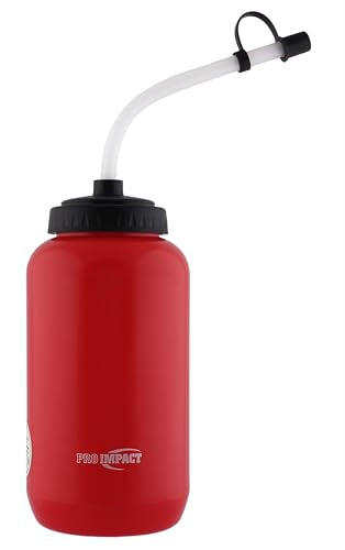 Squeezable Water Bottle Bendable Long Straw - LDPE BPA Free Plastic - Hydration for Baseball Hockey Gym MMA Yoga Boxing Cycling Softball Football Lacrosse (35.5 Oz.) - style: Red