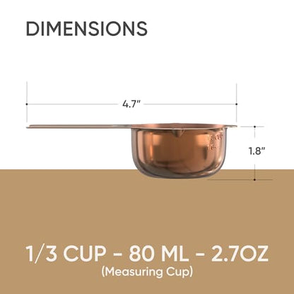 Color Up ⅓ Cup Measuring Cup (80 ml) – Premium Copper Stainless Steel, Accurate for Wet & Dry Ingredients, Embossed Markings, Easy-Pour Spouts, Dishwasher-Safe, Kitchen Essential - size: 1/3 Cup (80 ml) Copper