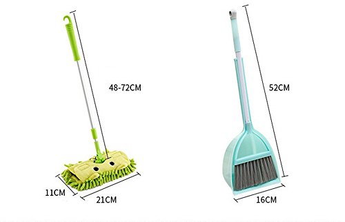 Mini Housekeeping Cleaning Tools for Children,3pcs Include Mop,Broom,Dustpan (Green Mop+Frash Blue Broom&Dustpan)