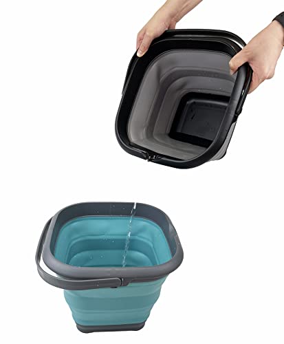 SAMMART 8.5L (2.2 Gallon) Collapsible Square Handy Bucket/Foldable SquareWater Pail/Portable Tub with Handle. Size 31cm (Square) (Alloy Grey + Crystal Blue (Set of 2)) - color: Alloy Grey + Crystal Blue (Set of 2)