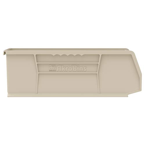 Akro-Mils 30234 AkroBins Plastic Storage Bins, Space-Saving Stackable Bins for Garage, Pantry, Craft Organization, 15" x 5" x 5", Stone, 12-Pack - color: Stone