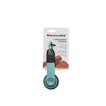 Kitchen Aid Classic Measuring Spoons, 5 Count (Pack 1), Aqua - color: Aqua Sky/Black Set of 2