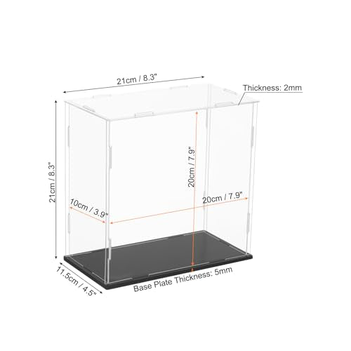 uxcell Acrylic Clear Display Case for Collectibles Self-Assemble Display Boxes, Black Base Dustproof Countertop Storage Box for Collectibles Action Figures, 7.9 x 3.9 x 7.9 Inch - size: 7.9 x 3.9 x 7.9 Inch
