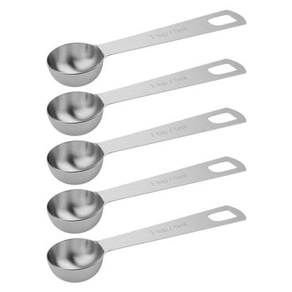 5PCS 1tsp (1/3tbsp, 5ml) Single Measuring Spoon, Stainless Steel Individual Teaspoons Only