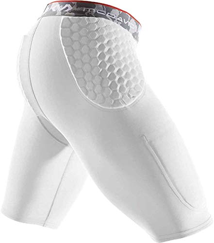 McDavid Mens Compression Shorts, Football Padded Shorts Girdle, 3 HEX Pads, Hips & Tailbone Protection w/ Cup Pocket - color: White, size: Large