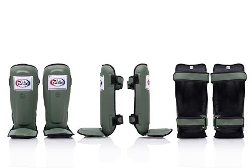 Fairtex SP3 Lightweight Shin Guards, Muay Thai MMA Avoid Shin Splints Gear - color: Green Olive, size: Large