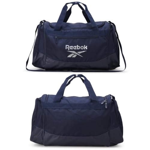 Reebok Lightweight Unisex Carry On Gym Duffle Bag for Men & Women, Sports - color: Cade - Navy Silver