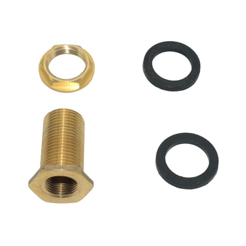 VARMHUS Solid Brass Bulkhead Fitting,2 Rubber Seal Washers, NPT Female to NPT Male Thread Water Tank Connector for Rain Barrels Aquariums (1PC 1/2" Female 3/8" Male) - size: 1PC 1/2" Female 3/8" Male