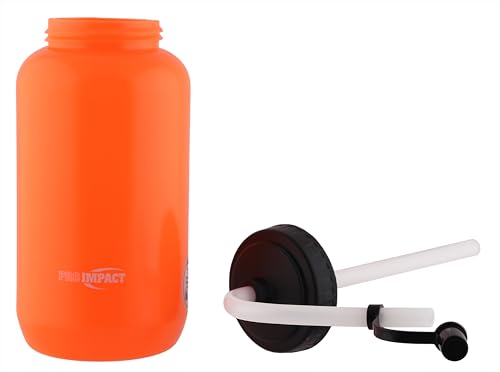 Squeezable Water Bottle Bendable Long Straw - LDPE BPA Free Plastic - Hydration for Baseball Hockey Gym MMA Yoga Boxing Cycling Softball Football Lacrosse (35.5 Oz.) - style: Orange