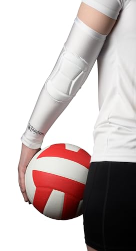 Tandem Sport Padded Arm Sleeves - Compression Sleeves with Built-In Elbow Padding to Reduce Injury & Stress - color: White, size: Small-Medium