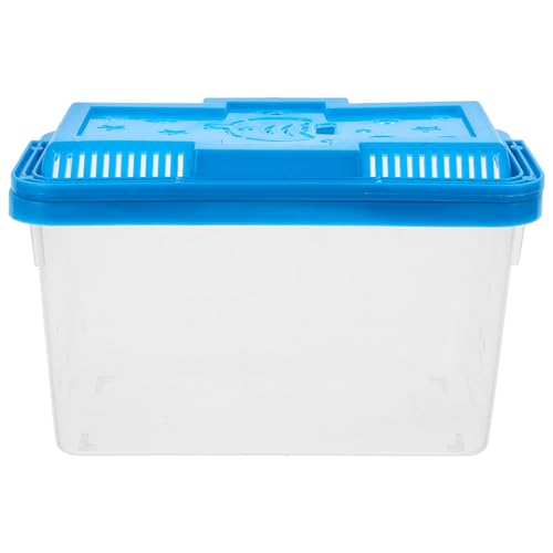 Portable Small Fish Tank Box with Handle, Medium Blue Turtle Terrarium Kit for Hermit Crabs and Small Aquatic Pets, Plastic Aquarium Carrier for Breeding and Transport