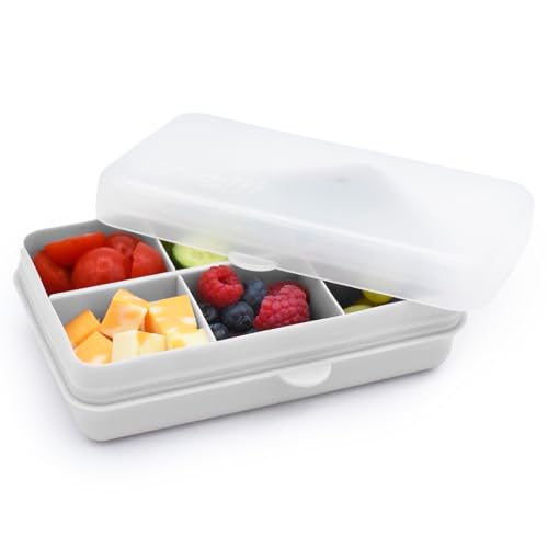 melii Mini Snackle Box – 6 Compartments, Divided Snack Container, Food Storage for Kids and Adults, Removable Dividers, Arts & Crafts, Beads, BPA-Free, Grey