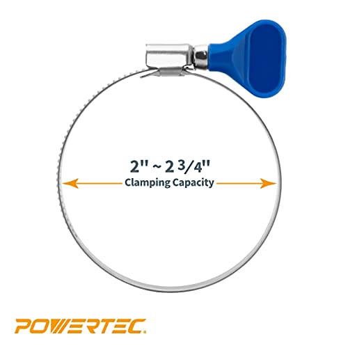 POWERTEC 70127 2-1/2 Inch Key Hose Clamp, Adjustable Stainless Steel Hose Clamps for Dust Collector and Dryer Vent Hose, Worm Gear Clamp, 5 pack
