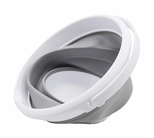 SAMMART 5.5L (1.4 Gallon) Collapsible Plastic Bucket with Handle - Foldable Round Tub - Portable Fishing Water Pail - Space Saving Outdoor Waterpot. (1, White/Grey)
