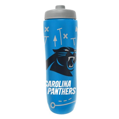 Party Animal NFL Football Squeeze Bottle, 32 oz, Carolina Panthers 2 | Slim, lightweight BPA-free sports water bottle with quick-flow squeeze; fits backpacks & cup holders for kids or adults - color: Carolina Panthers2