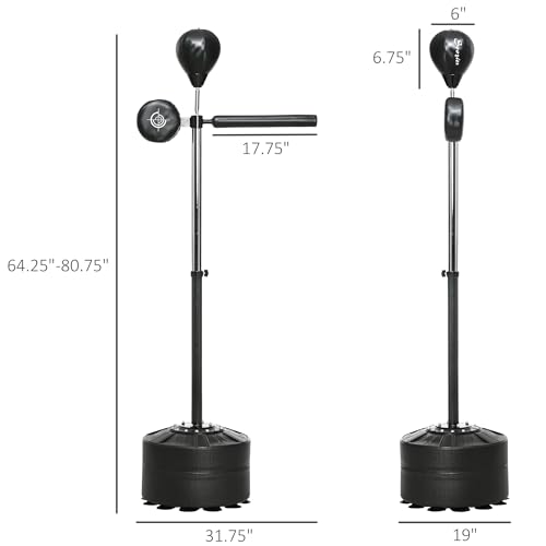 Soozier Free Standing Boxing Bag with Stand, Punching Speed Bag Reaction Bar Challenge with Suction Cups, 64-81in Adjustable Height for Teenagers and Adults - color: Black