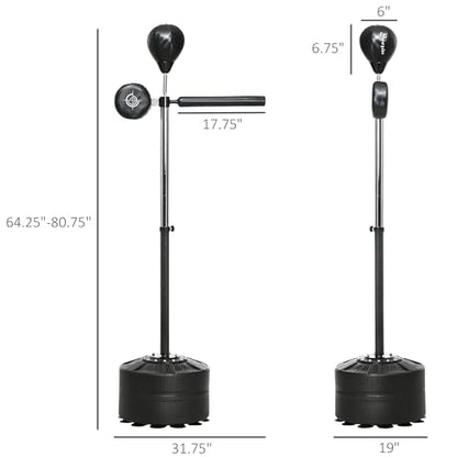 Soozier Free Standing Boxing Bag with Stand, Punching Speed Bag Reaction Bar Challenge with Suction Cups, 64-81in Adjustable Height for Teenagers and Adults - color: Black