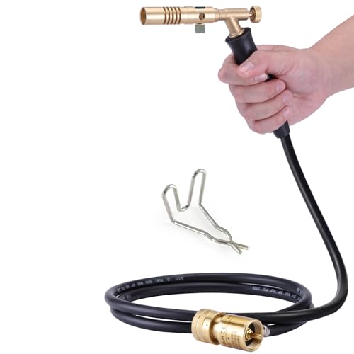 Propane Torch Hose Kit Long 3.93 ft- Heavy Duty MAPP Gas Torch Head with Adjustable Heat,Heat 2600℉ Soldering for Piping, Copper Tubing, Professional Grade DIY Soldering Kit - color: Gold