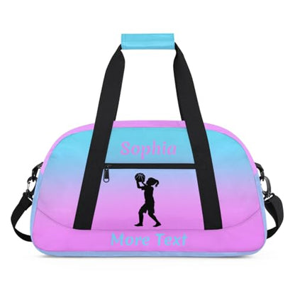 Personalized Kids Gym Bag for Girls Custom Name Sports Duffel Bag Weekender Overnight Travel Bags Pink Basketball Gifts - color: Color 4, style: Basketball