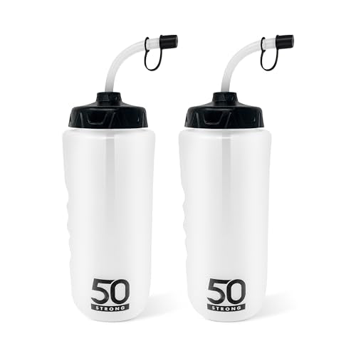50 Strong | Hockey & Lacrosse Water Bottle with Straw, 2-Pack, 1 Liter - size: 2 Pack