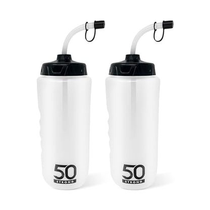 50 Strong | Hockey & Lacrosse Water Bottle with Straw, 2-Pack, 1 Liter - size: 2 Pack