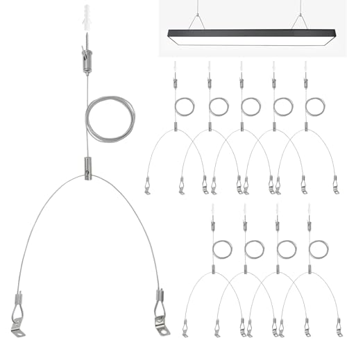 10 Set / 20 pcs Lighting Light Suspension Kit, 5ft Adjustable Luminaire Hanging Wire, 2ft Not Adjustable Steel Cable for Commercial Aquarium LED Panel Light LED Shop Lights Aquarium Lights